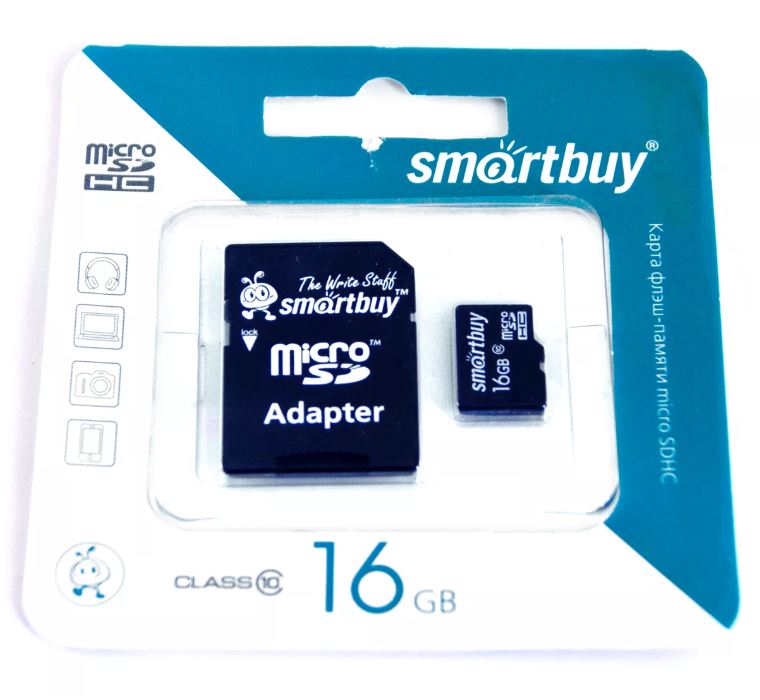 Карта памяти  MicroSD 16GB  Smart Buy Class 10 +SD адаптер