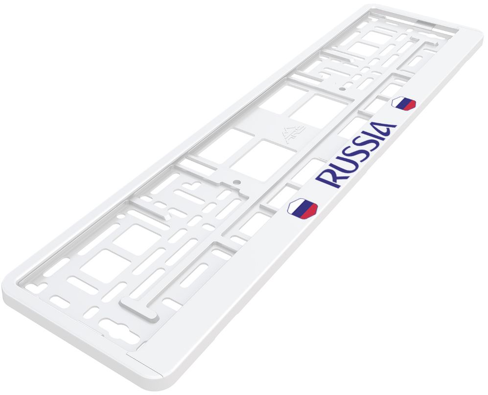 Рамка номера пластик с нижней планкой ARS STYLE белая RUSSIA AS-017