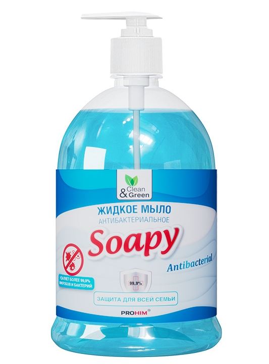 Жидкое мыло "Soapy" антибактериальное с дозатором 1000 мл. Clean&Green CG8095