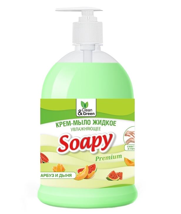 Крем-мыло жидкое "Soapy" арбуз и дыня увлажняющее с дозатором 1000 мл. Clean&Green CG8117