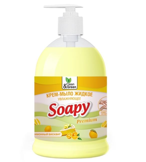 Крем-мыло жидкое "Soapy" бисквит увлажняющее с дозатором 500 мл. Clean&Green CG8110