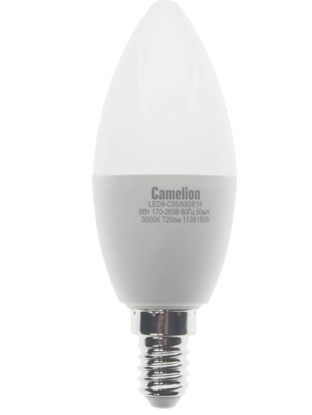 Лампа светодиодная E14 G45 8W (75W) холодный CAMELION 1/10