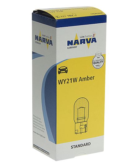 Автолампа WY21W (W3*16d) YELLOW 12V NARVA /10/200