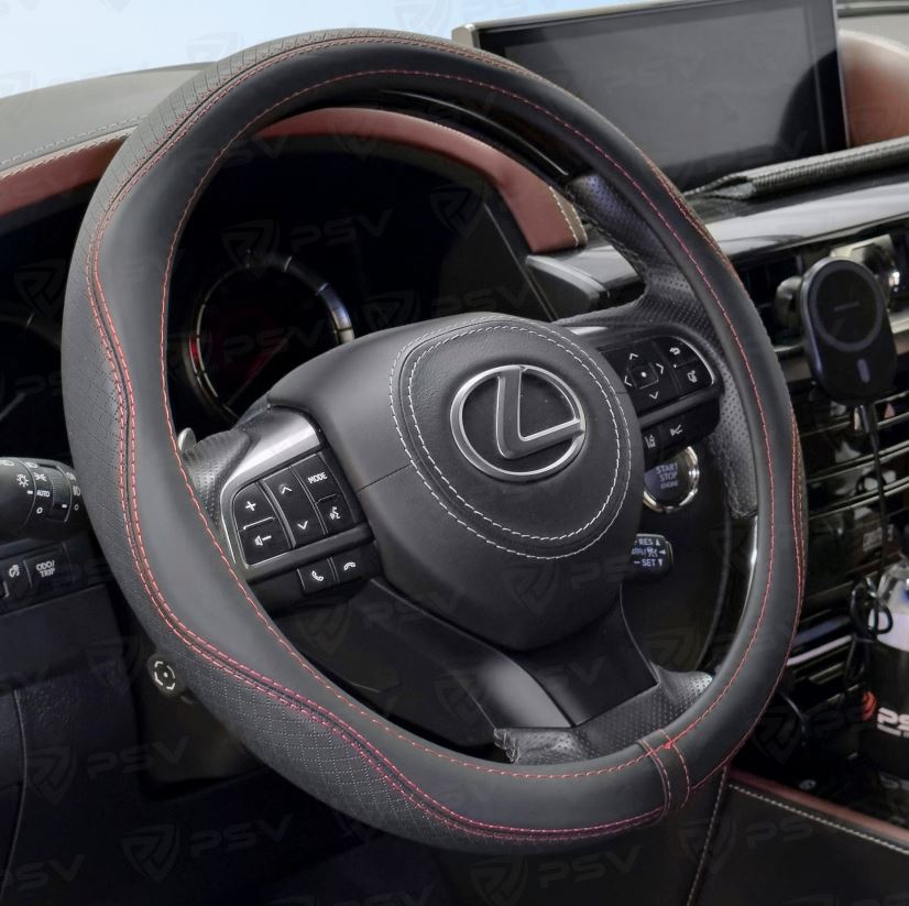 Оплетка на руль  PSV RUBBER Fiber (Черный/Отстрочка красная) М, экокожа