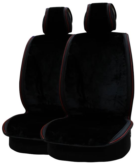 Накидки на сиденье искусственный мех Brink Mutton 128x56/47x25 (Черный/кант красный), 2 шт.