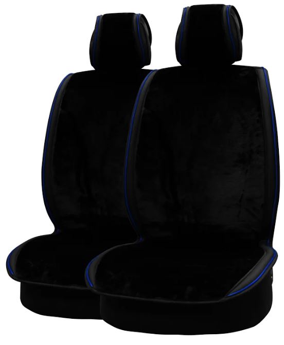 Накидки на сиденье искусственный мех Brink Mutton 128x56/47x25 (Черный/кант синий), 2 шт.