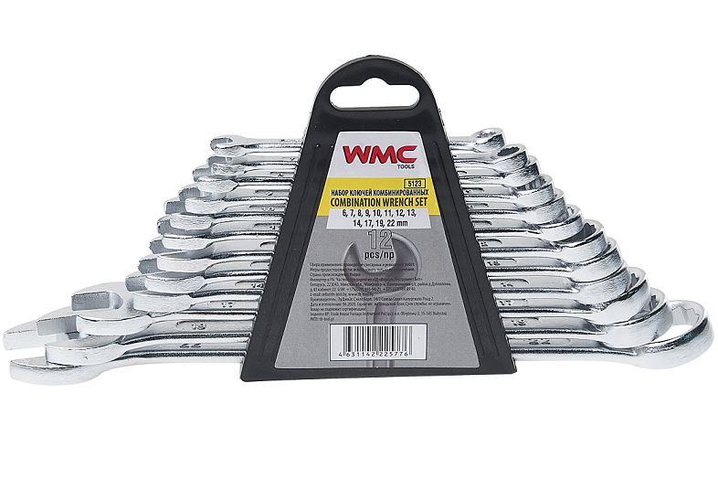 Набор ключей комбинированных 12пр.(6-14, 17, 19, 22мм) в пластиковом держателе WMC TOOLS WMC-5123:  