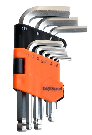 Набор ключей Г-образных HEX с шаром 1,5-10мм "AV Steel" 9 предм.