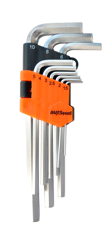 Набор ключей шестигранных  9 пр. 1,5-10мм удлиненных "AV Steel" AV-362109