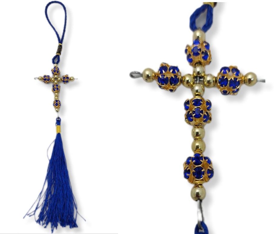 Подвеска христианская "крест" камни, синий